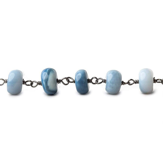 5-7mm Owyhee Blue Opal plain rondelle Black Gold .925 Silver Chain by the foot