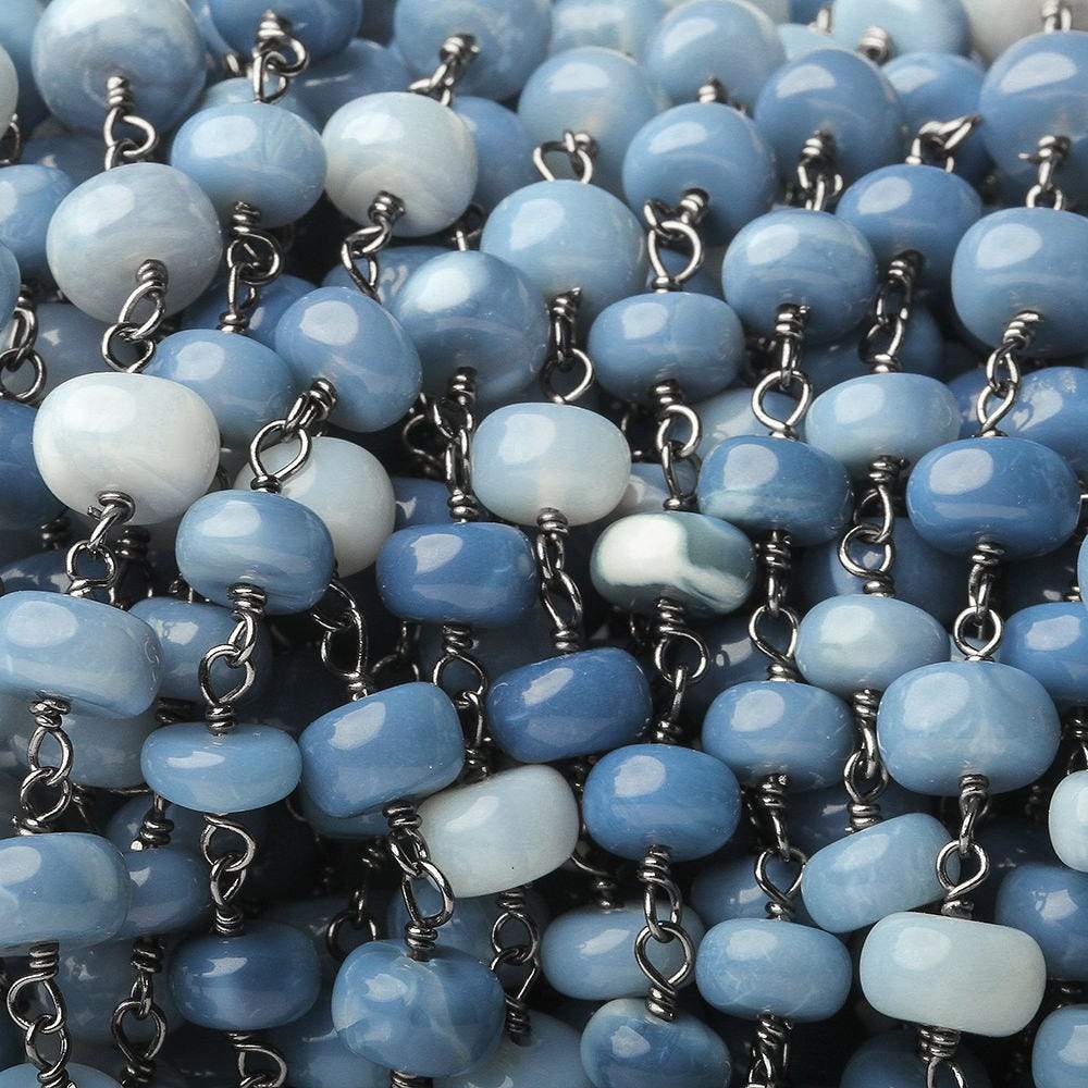5-7mm Owyhee Blue Opal plain rondelle Black Gold .925 Silver Chain by the foot