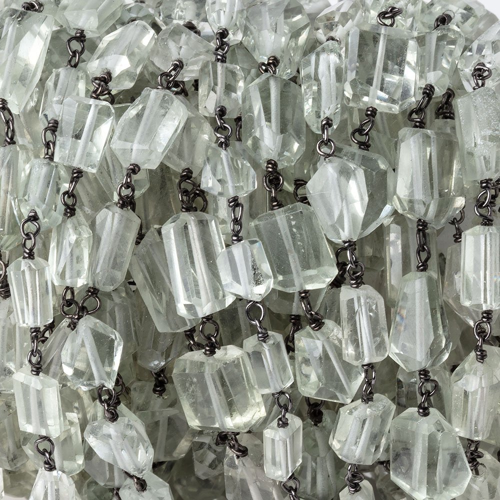 5-7mm Prasiolite Faceted Nuggets on Black Gold over .925 Silver Chain