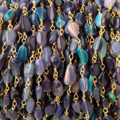 5-8mm Black Ethiopian Opal Plain Nuggets on Vermeil Chain