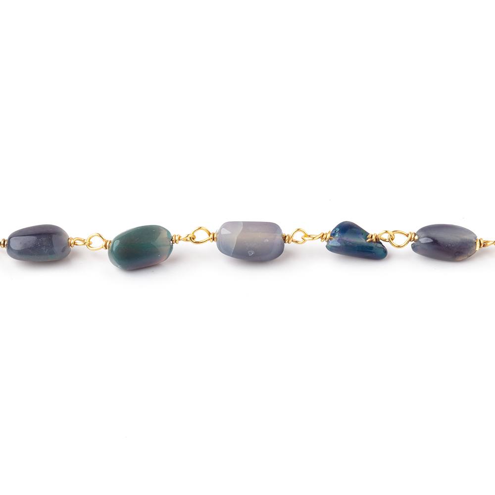 5-8mm Black Ethiopian Opal Plain Nuggets on Vermeil Chain