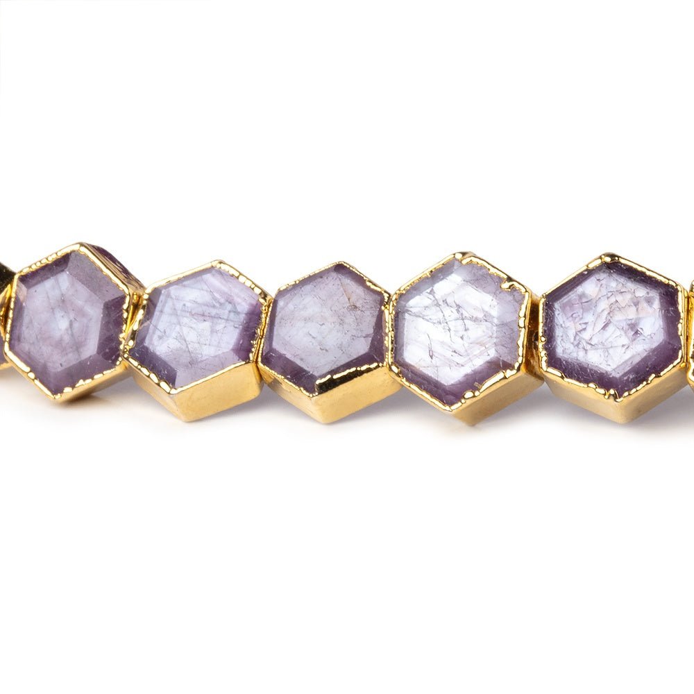 5-8mm Gold Leaf Star Ruby Bevel Faceted Hexagonal Beads 14 inch 51 pieces AA