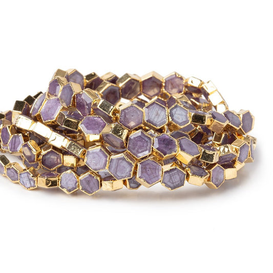 5-8mm Gold Leaf Star Ruby Bevel Faceted Hexagonal Beads 14 inch 51 pieces AA