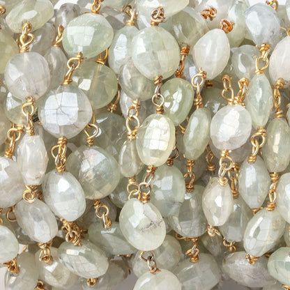 5-8mm Mystic Prehnite Faceted Coins on Vermeil Chain