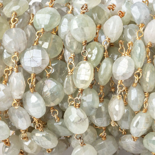 5-8mm Mystic Prehnite Faceted Coins on Vermeil Chain