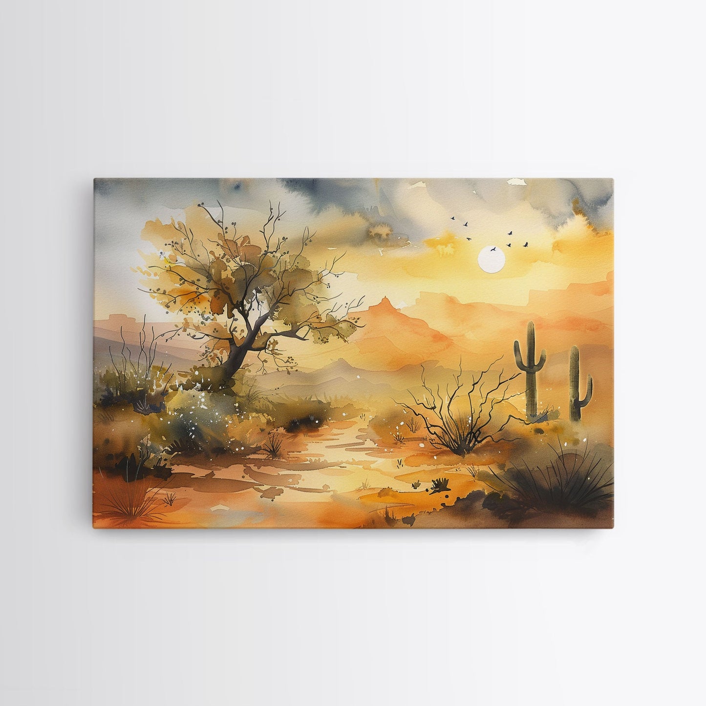 Desert Landscape Watercolor Painting, Wood Framed Canvas Print, Utah Desert Painting, Metal Print, Farmhouse Decor