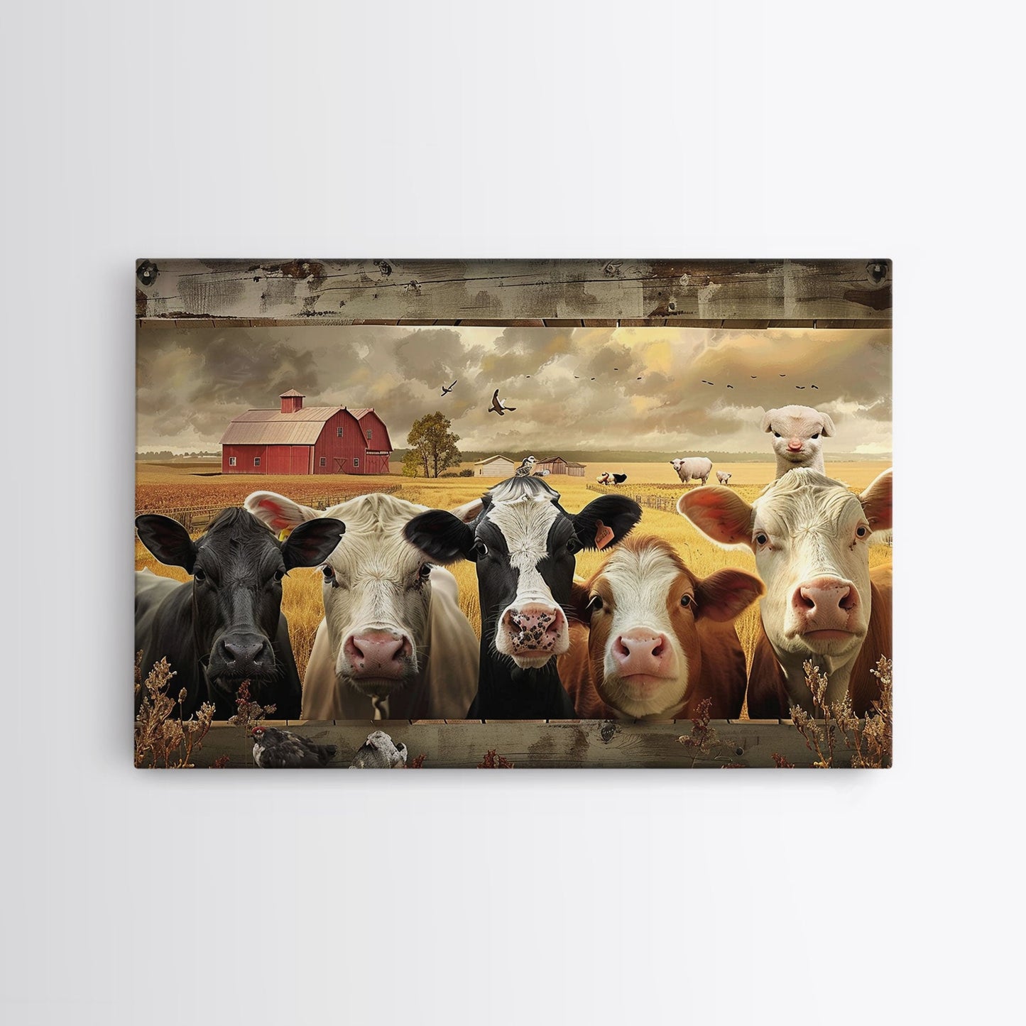 Cows and Sheep on the Farm | Framed Wall Art | Kitchen Decor | Minimalist Living Room Art | Country Art | Farmhouse Above Sofa Wall Art