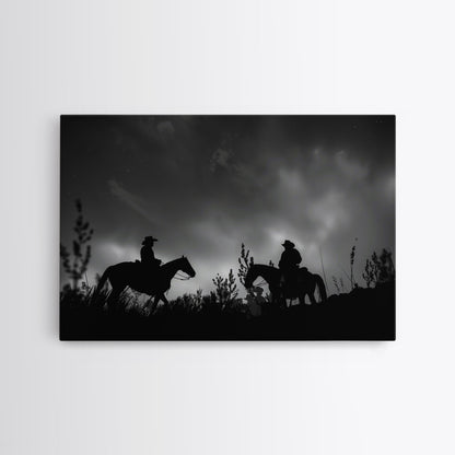 The Dawn Riders, Premium Framed Canvas, Black and White Cowboy Photography Print, Western Decor, Wild West Art, Farmhouse Wall Art