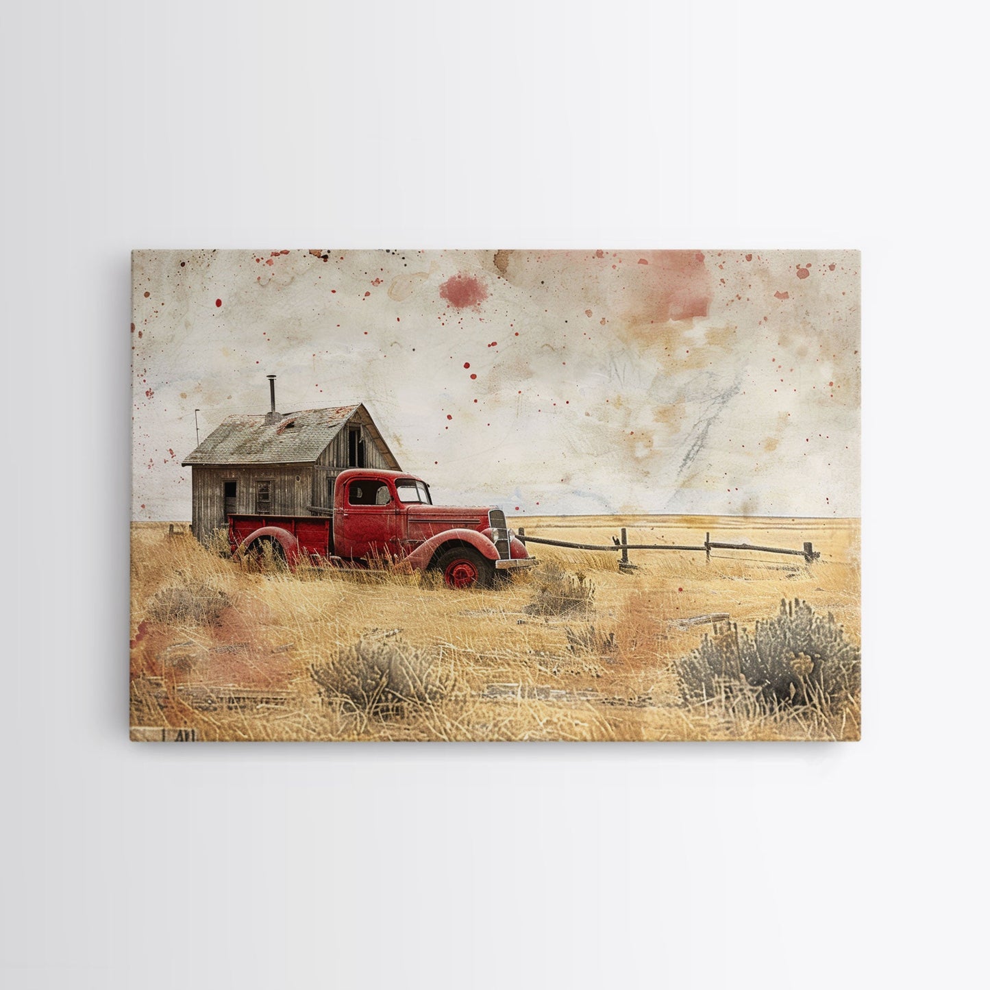 Rusty Old Truck On The Farm Framed Canvas Print, Primitive Home Decor, Art, Kitchen Decor, Living Room Decor