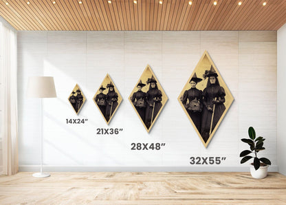 Viktorianische Hexen, Sepia-Fotografie, rautenförmiger Kunstdruck auf Leinwand, gotische Halloween-Motive, Dark Academia, Okkultismus, Vintage-Ästhetik