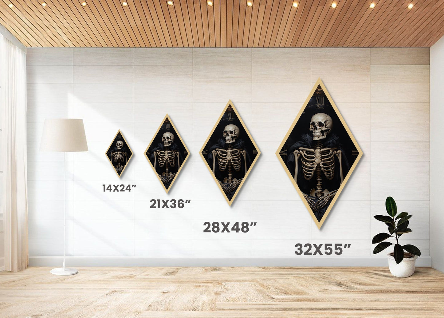 Diamond Shaped Art Skeleton Gothic Wall Decor, Dark Academia Memento Mori Canvas Embossed Print, Victorian Halloween Artwork