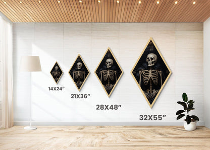 Diamond Shaped Art Skeleton Gothic Wall Decor, Dark Academia Memento Mori Canvas Embossed Print, Victorian Halloween Artwork