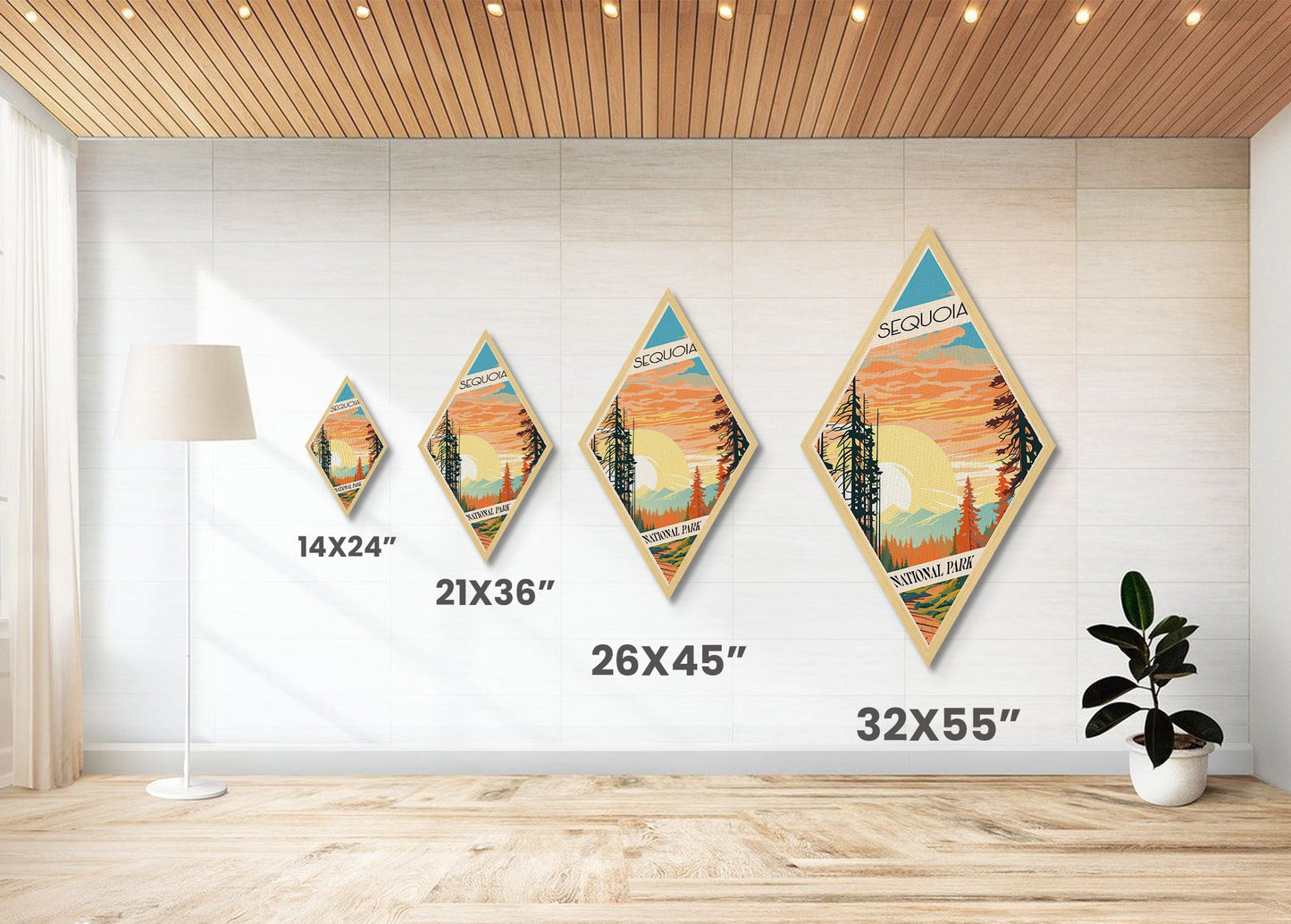 Retro-Abenteuerposter „Sequoia Nationalpark“, Wandbild mit Struktur, Reisedeko, Midcentury-Modern-Deko, Kalifornien-Reisekunst