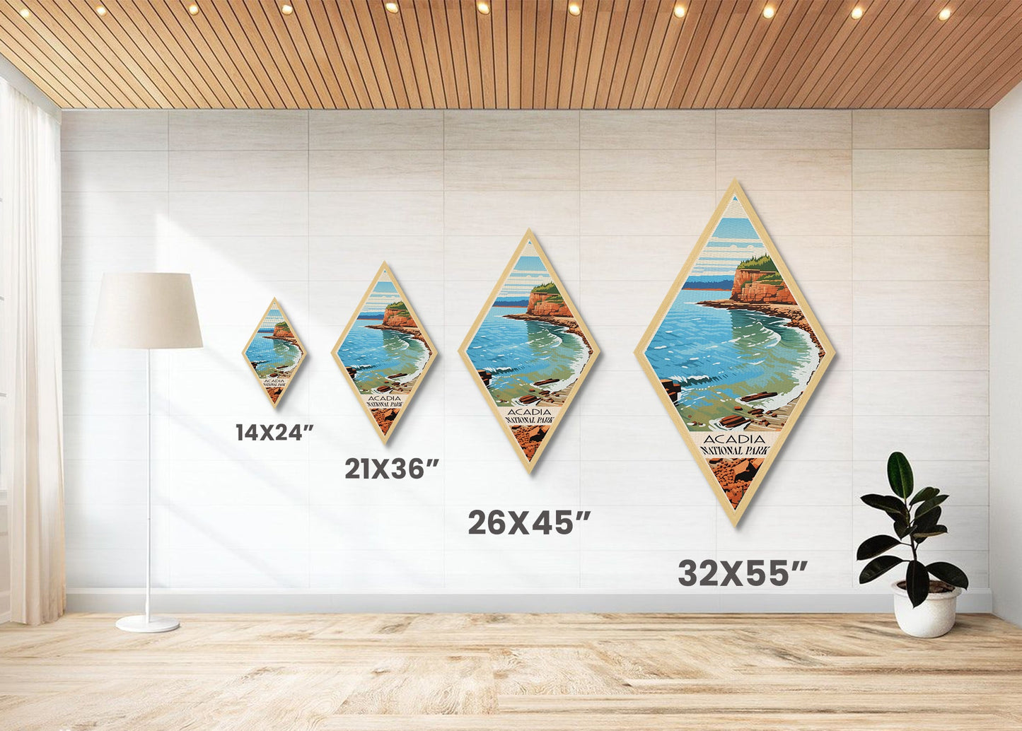 Acadia National Park Diamond Shaped Travel Poster Canvas Art Print, Canvas Wall Art, Travel Gift, Maine Travel Art