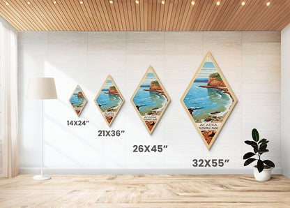 Acadia National Park Diamond Shaped Travel Poster Canvas Art Print, Canvas Wall Art, Travel Gift, Maine Travel Art