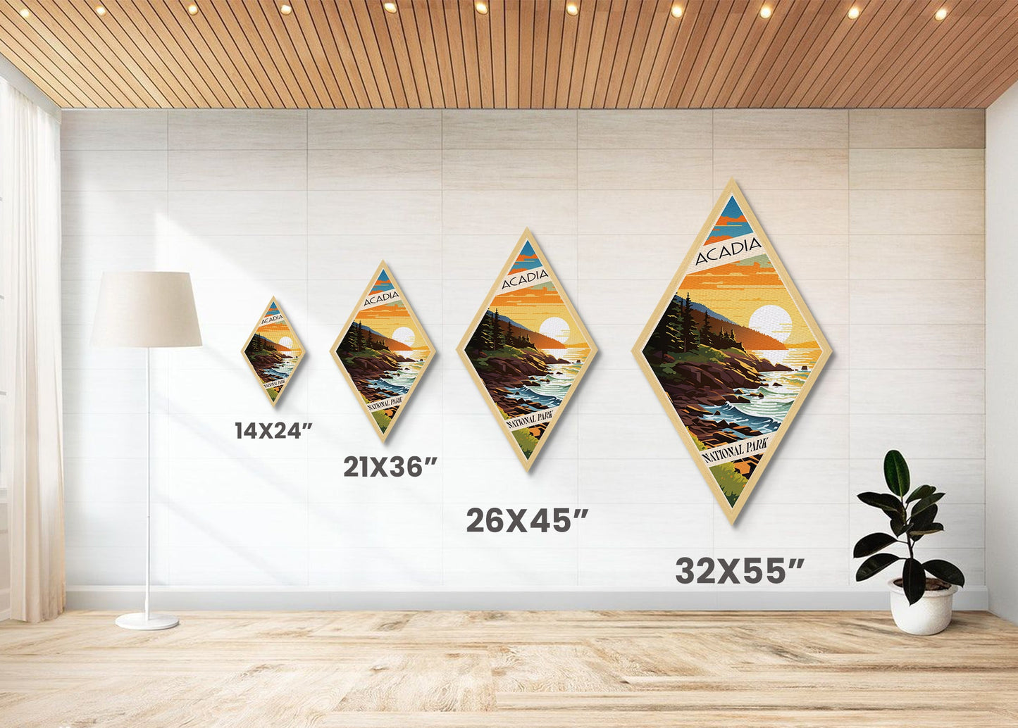 Acadia National Park Diamond Shaped Travel Poster Wall Art Art Print, Canvas Wall Art, Travel Gift, Maine Travel Art