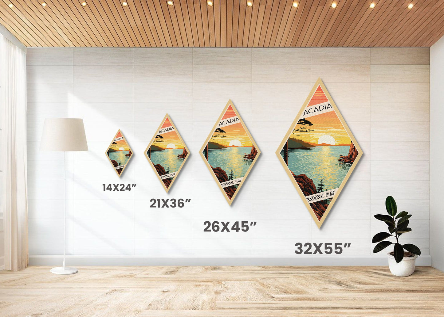 Acadia National Park Travel Print Canvas Texture Print, Travel Decor Art, Midcentury Modern Retro Decor Maine Travel Art