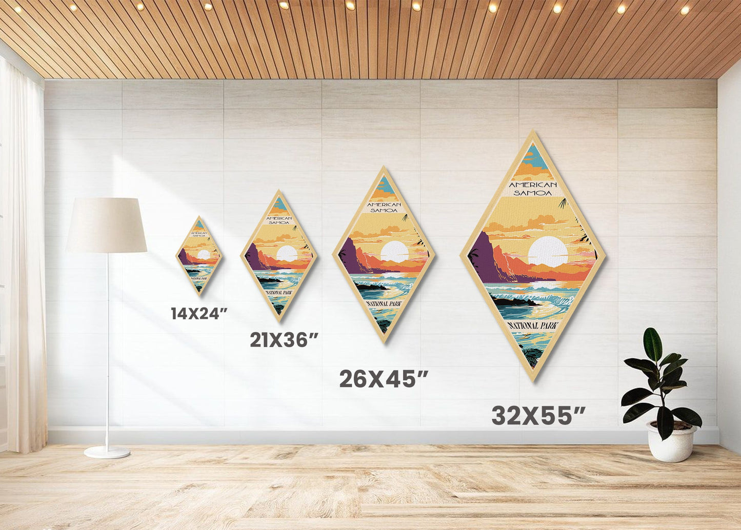 American Samoa National Park Diamond Shaped Adventure Poster Canvas Artwork Print, Canvas Wall Art, Travel Gift, American Samoa Travel Art