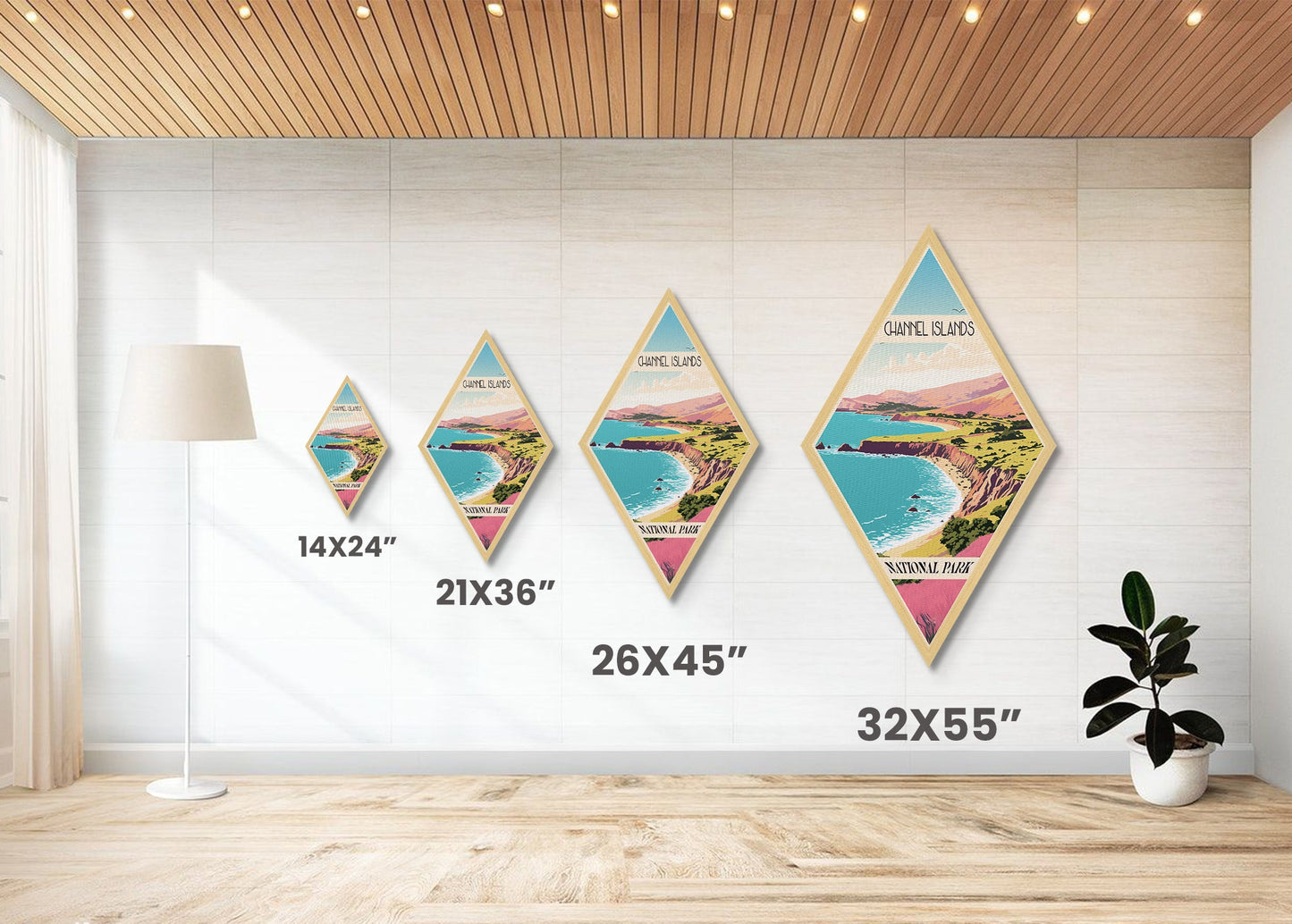 Channel Islands National Park Diamond Shaped Travel Poster Canvas Artwork Print, Canvas Wall Art, Travel Gift, California Travel Art