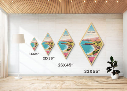 Channel Islands National Park Diamond Shaped Travel Poster Canvas Artwork Print, Canvas Wall Art, Travel Gift, California Travel Art