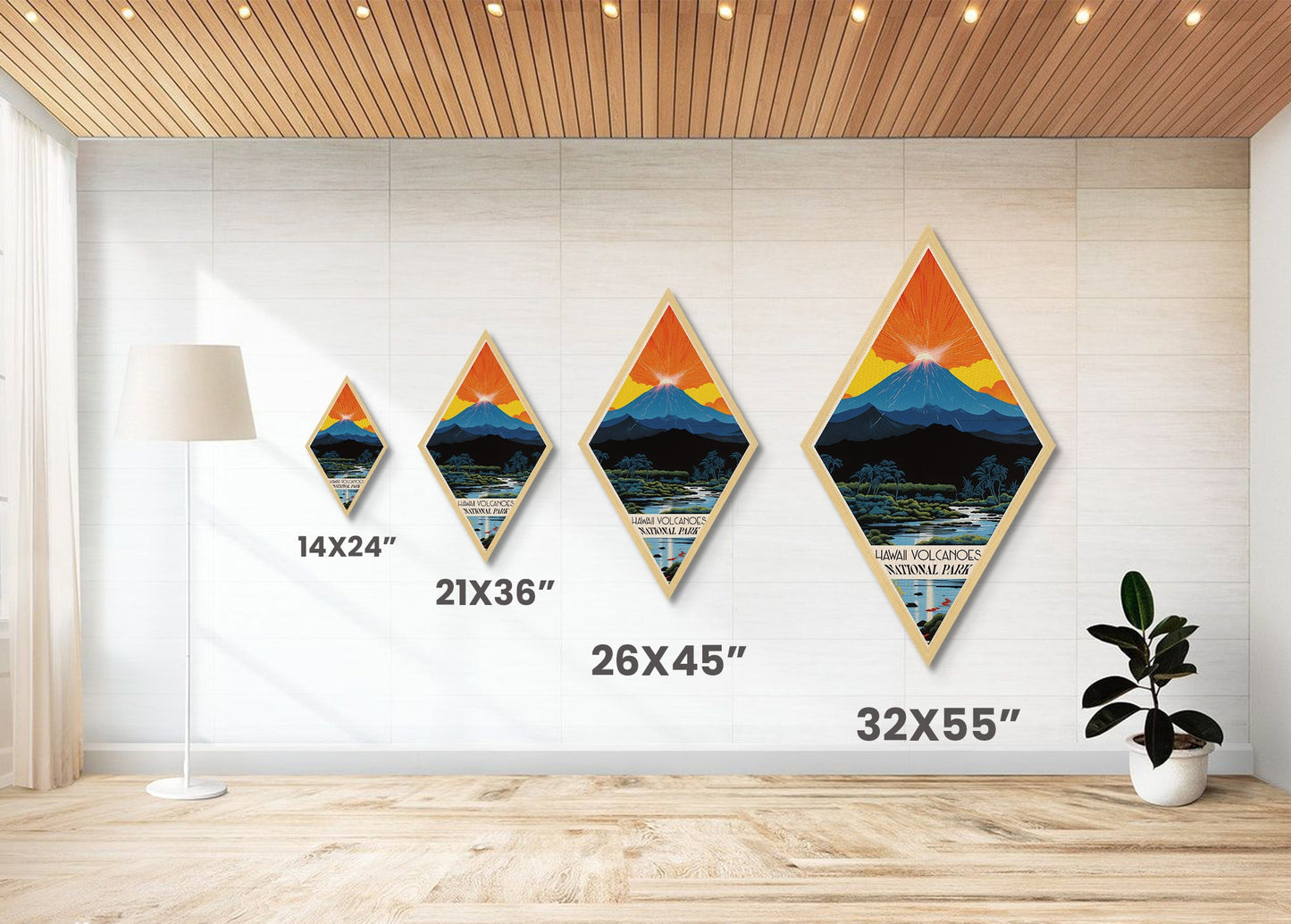 Retro Hawai'i Volcanoes National Park Travel Poster Canvas Texture Print, Travel Decor Art, Midcentury Modern Decor Hawaii Travel Art