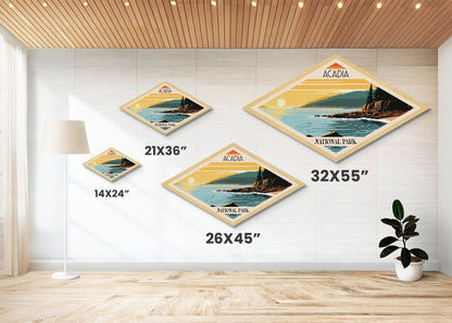 Acadia National Park Diamond Shaped Travel Poster Art Canvas Art Print, Canvas Wall Art, Travel Gift, Maine Travel Art