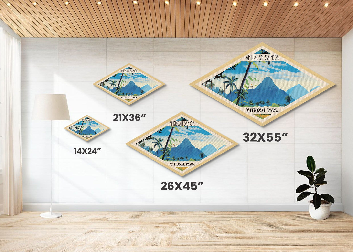 American Samoa National Park Diamond Shaped Travel Poster Artwork Canvas Art Print, Canvas Wall Art, Travel Gift, American Samoa Travel Art