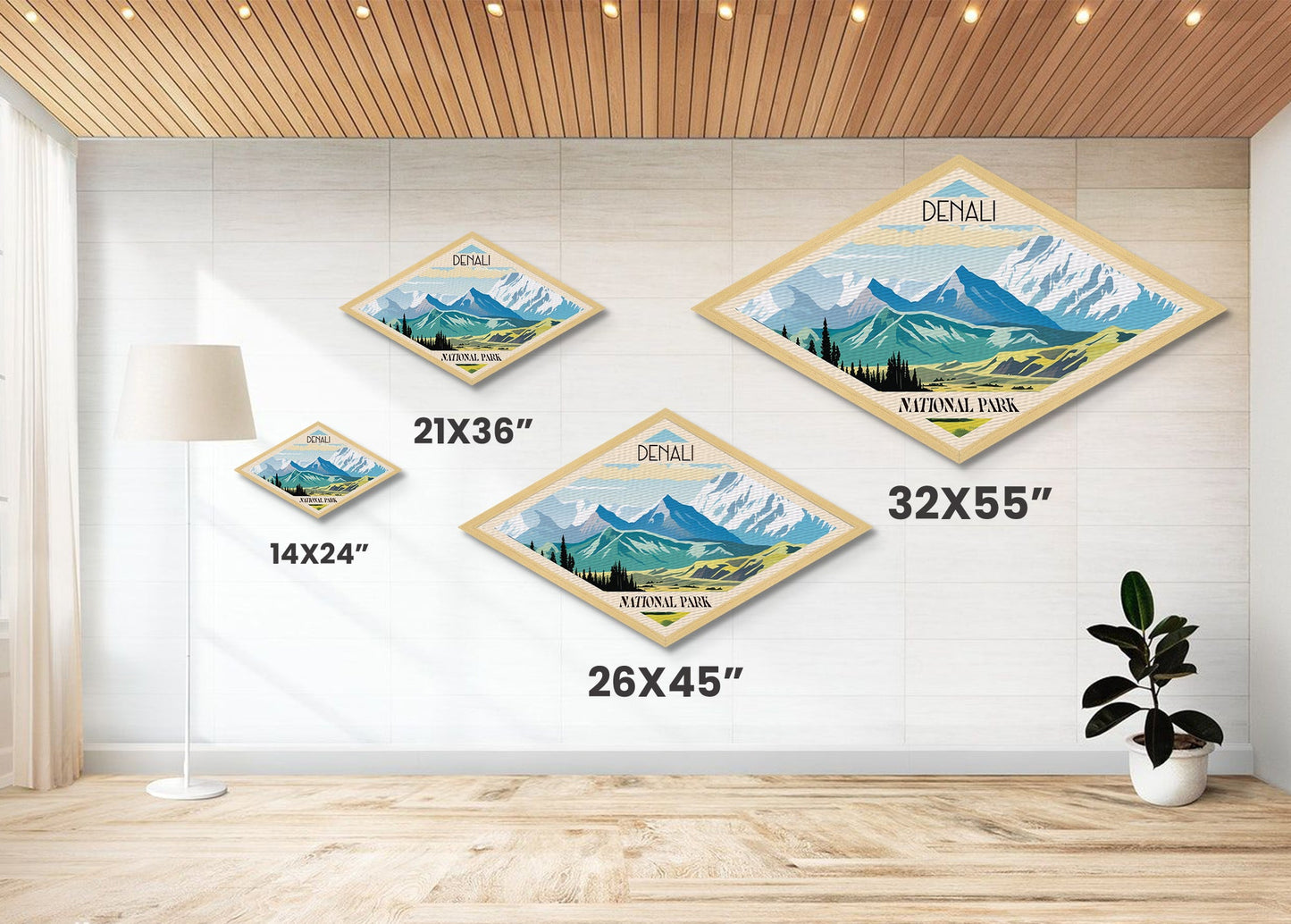 Denali National Park Travel Poster Art Canvas Texture Print, Travel Decor Art, Midcentury Modern Retro Decor Alaska Travel Art