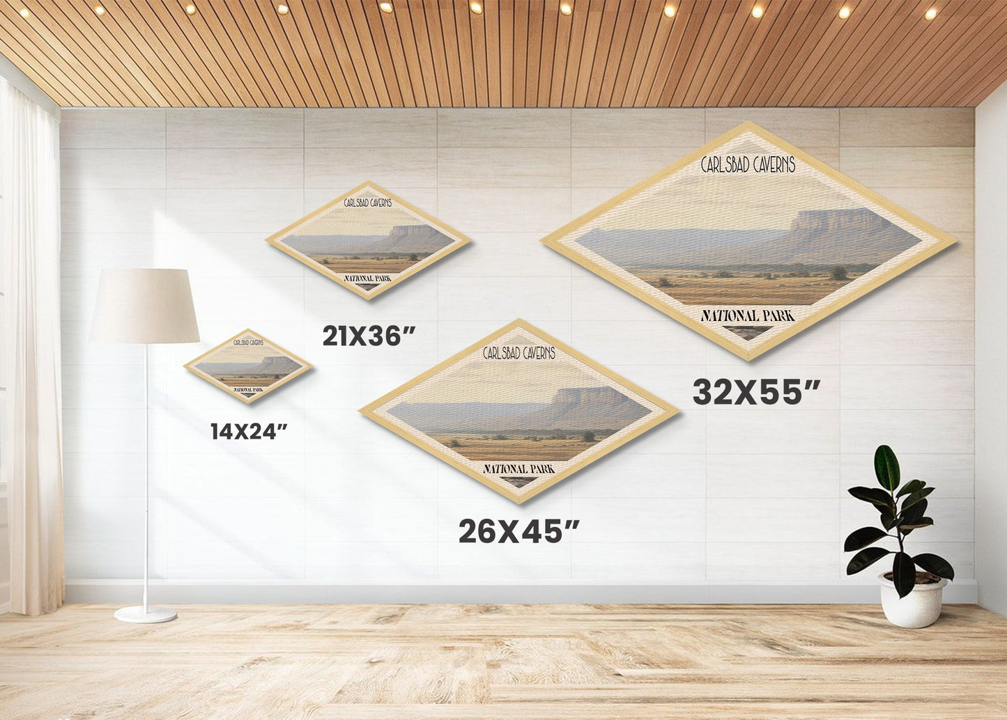 Retro Carlsbad Caverns National Park Travel Poster Canvas Texture Print, Travel Decor, Midcentury Modern Decor California Landscape