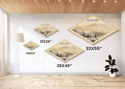 Retro-Reiseposter mit Leinwandstruktur des Great Smoky Mountains Nationalparks, Reisedekoration, Midcentury-Modern-Dekor, Landschaft von North Carolina