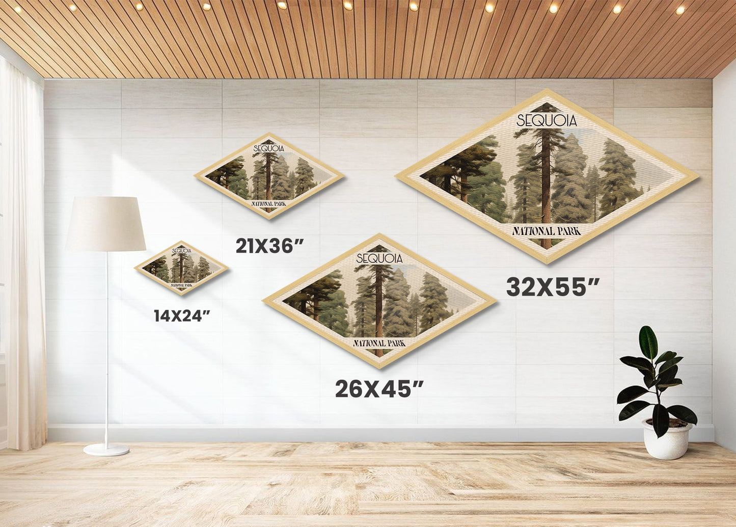 Sequoia National Park Diamond Shaped Travel Print Canvas Art Print, Canvas Wall Art, Travel Present, California Landscape