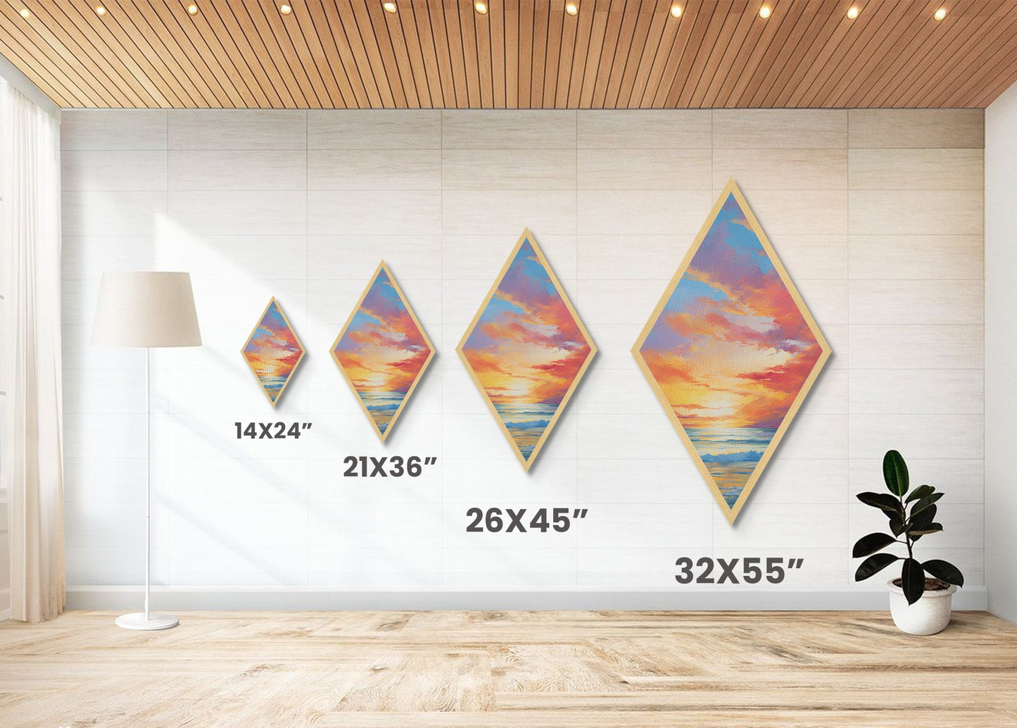 Radiant Seaside Sunset – Canvas Art Print Coastal Beach Wall Decor, Pastel Sky, Ocean Landscape, Diamond Wall Hanging, Tranquil Vibes