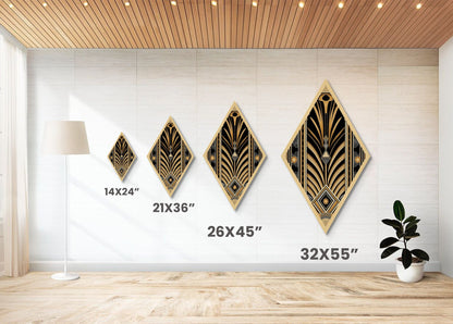 Gold and Black Diamond Shaped Art Deco Wall Art Panel Print, Diamond Shaped Art, Office Decor, MCM Art