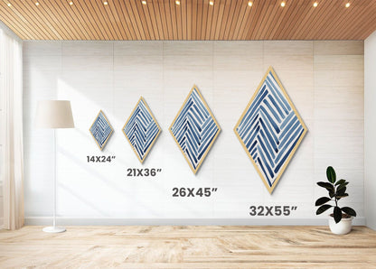 Coastal Stripe Pattern Diamond Shaped Navy Indigo Lines Canvas Embossed Print Modern Abstract Wall Art Nautical Geometric Decor