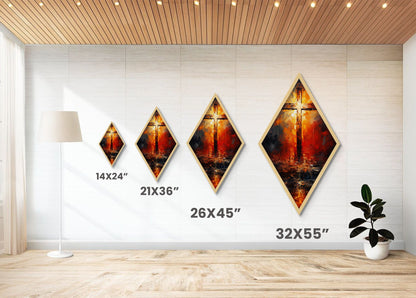 Watercolor Painting Print Of a Cross, Funky Christian Decor, Canvas Art, Canvas Textured Print Wall Art, Diamond Shaped Wall Art