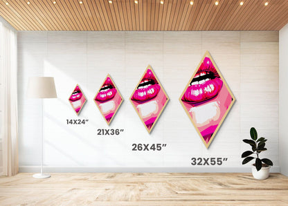 Glossy Pink Lips Biting – Canvas Art Print Bold Pop Art Diamond Wall Decor, Retro Comic Style, Lipstick Fashion Wall Accent, Neon Vibe