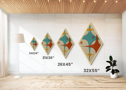 Retro Rocket Spikes – Diamond Shaped Canvas Art Print, midcentury atomic design, minimalist geometric decor, starburst pattern artwork