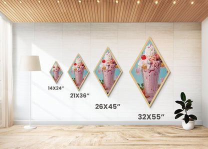 Retro Ice Cream Sundae – Canvas Art Print Whimsical Dessert Wall Decor, Pastel Kitchen Art, Diamond Shaped Sweet Treats Pop Art