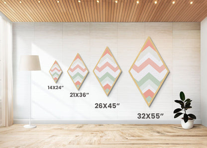 Soft Modern Stripes Diamond Shaped Canvas Textured Print with pastel chevron design retro nursery decor abstract pattern in green pink white
