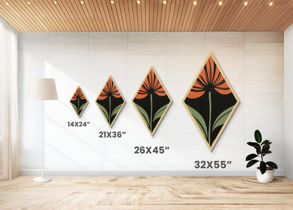 Bold Coneflower — Diamond Shaped Canvas Embossed Print adds flair to home office or studio with mid-century botanical minimal flower decor