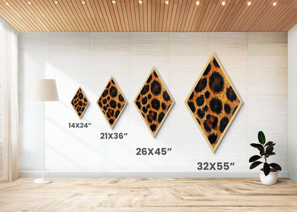 Leopard Print Pattern Diamond Shaped Canvas Textured Print, Bold Animal Wall Art, Safari Jungle Aesthetic, Glam Fashion Decor