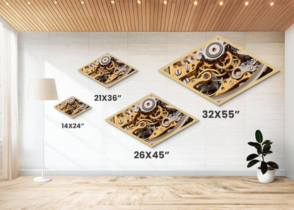 Horology Precision Gears Diamond Shaped Canvas Embossed Print, Steampunk Clockwork Art, Industrial Style Decor, Watchmaker Gift