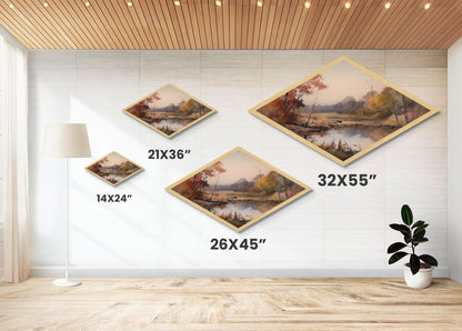 Woodland Reflections – Diamond Shaped Canvas Textured Print, Fall Forest Art, Water Scene Accent, Cozy Home Nature Wall Decor
