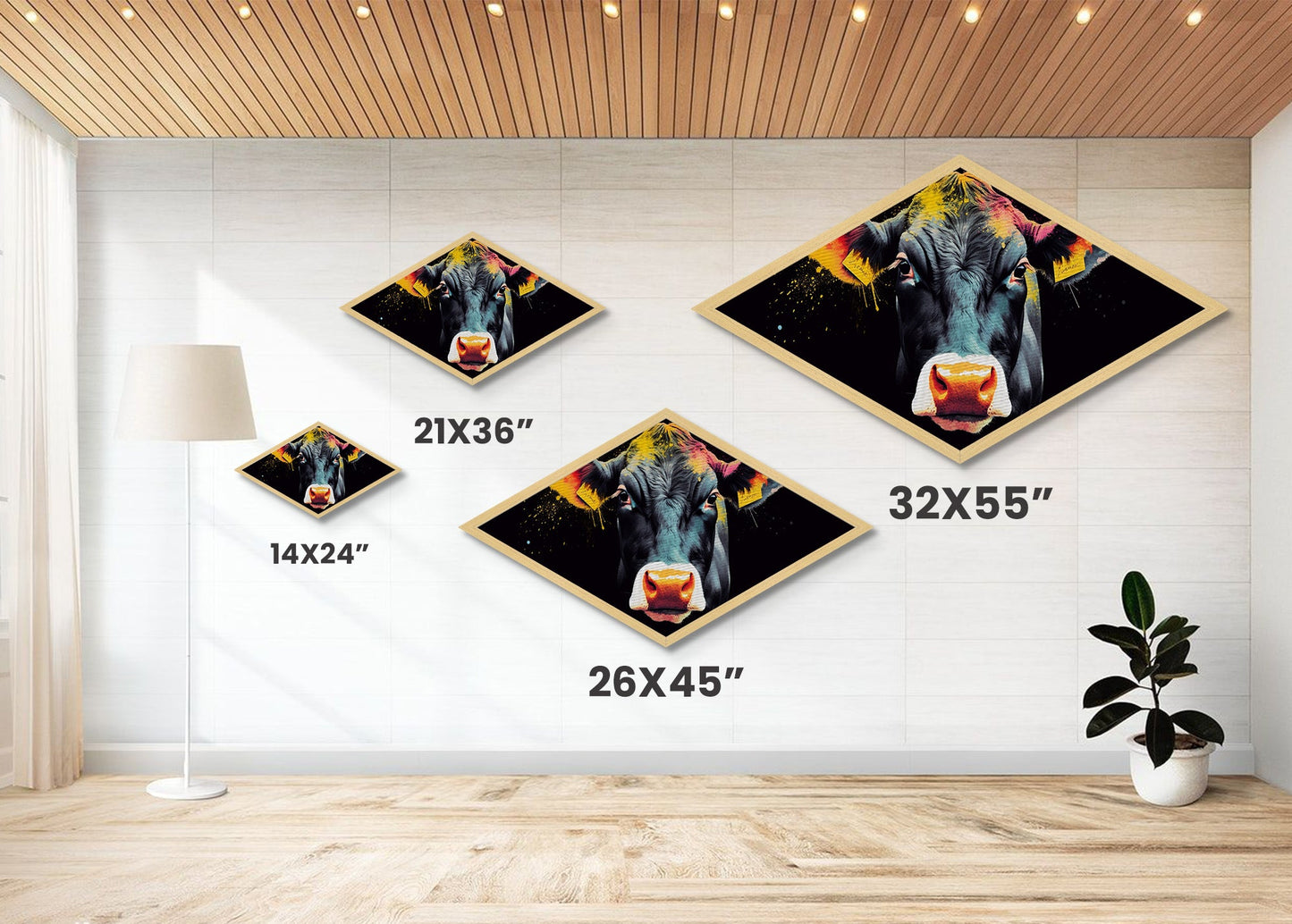 Funky Cow Art Diamond Shaped Canvas Texture Art Print - Farmhouse Decor - Funny Wall Art - Bovine Wall Art - Farmhouse Art