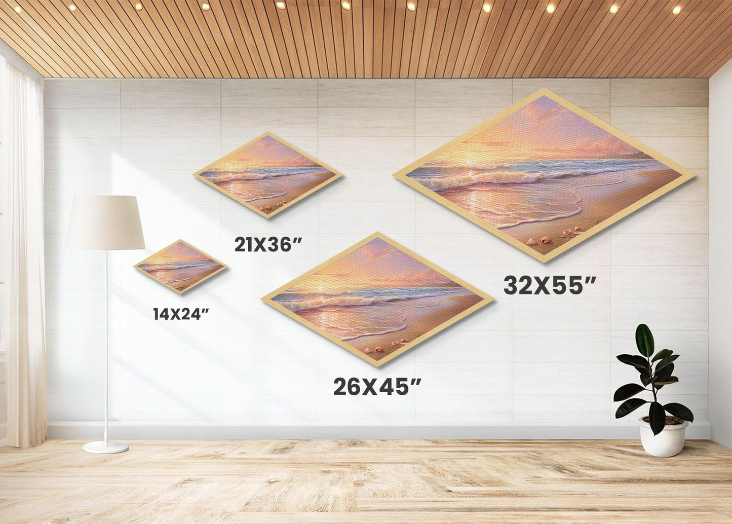 Sunset Over The Ocean Wood Framed Canvas Art Print, Nautical Painting, Seascapes Painting, Beach House Decor, Pacific Ocean Art