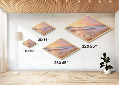 Sunset Over The Ocean Wood Framed Canvas Art Print, Nautical Painting, Seascapes Painting, Beach House Decor, Pacific Ocean Art