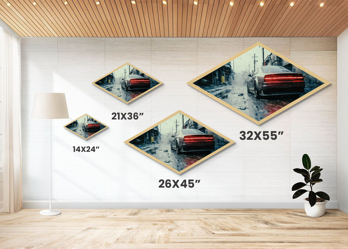 Diamond Shaped Street Racer – Canvas Art Print with Gritty Urban Car Scene, Dark City Decor, Automotive Gift, Man Cave Wall Art