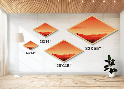 Desert Horizon Glow Diamond Shaped minimalist desert sunset Canvas Embossed Print warm orange tones boho bedroom or office accent