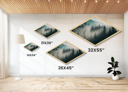 Misty Forest Layers Diamond Shaped Nature Landscape Canvas Textured Print Evergreen Pine Foggy Mountains Calm Woodland Tranquil Decor