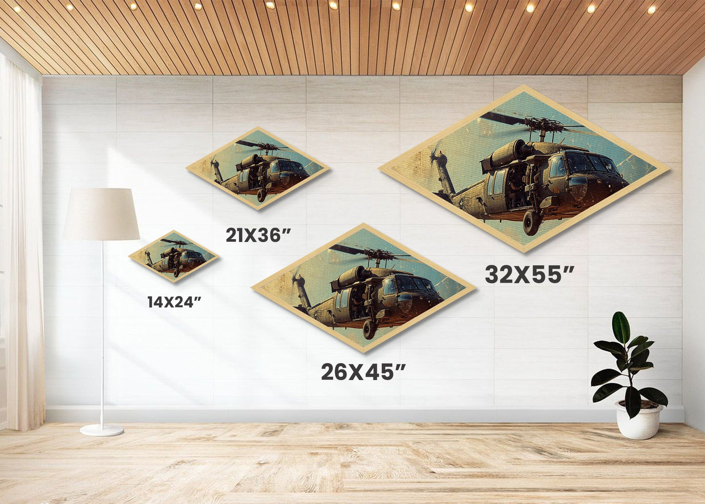 Combat Helicopter Lift Diamond Shaped Canvas Embossed Print military aviation wall art patriotic decor man cave centerpiece